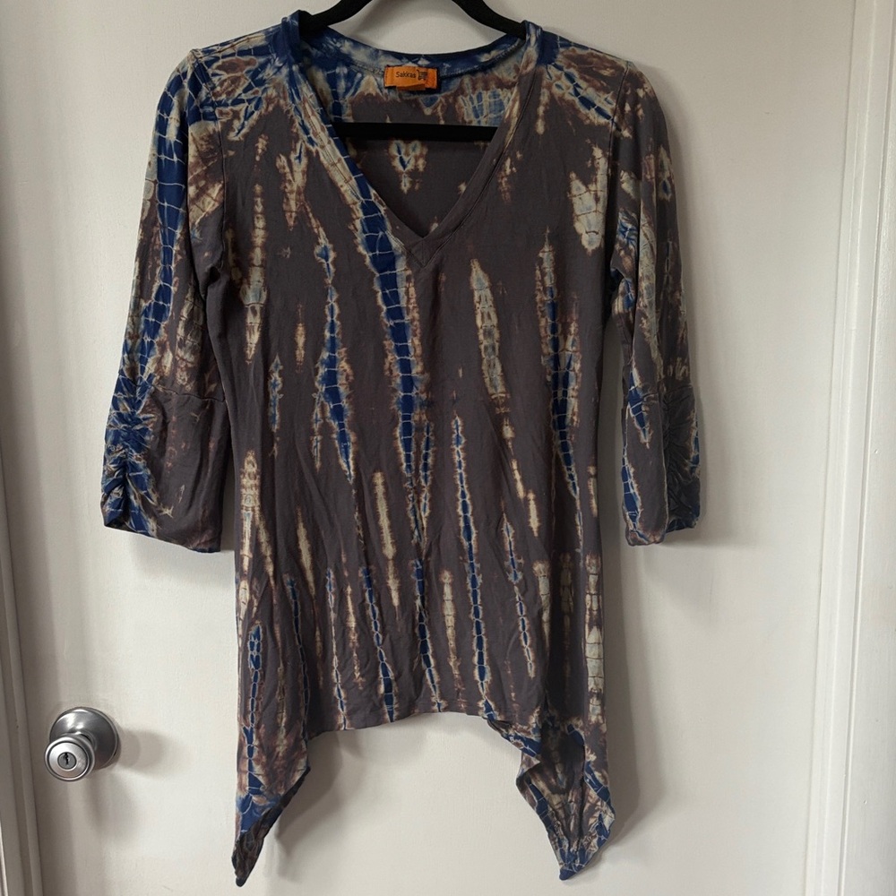 Sakkas Blue and GrayTie-Dye V-Neck Tunic